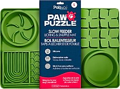 Palz&Co Paw Puzzle Non-skid Silicone Slow Feeding Dog & Cat Mat, Large: Green