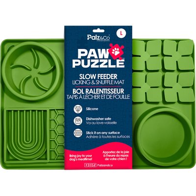 Palz&Co Palz&Co Paw Puzzle Non-skid Silicone Slow Feeding Dog & Cat Mat, Large: Green