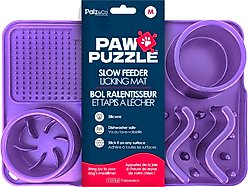 Palz&Co Paw Puzzle Non-skid Silicone Slow Feeding Dog & Cat Mat, Medium: Purple