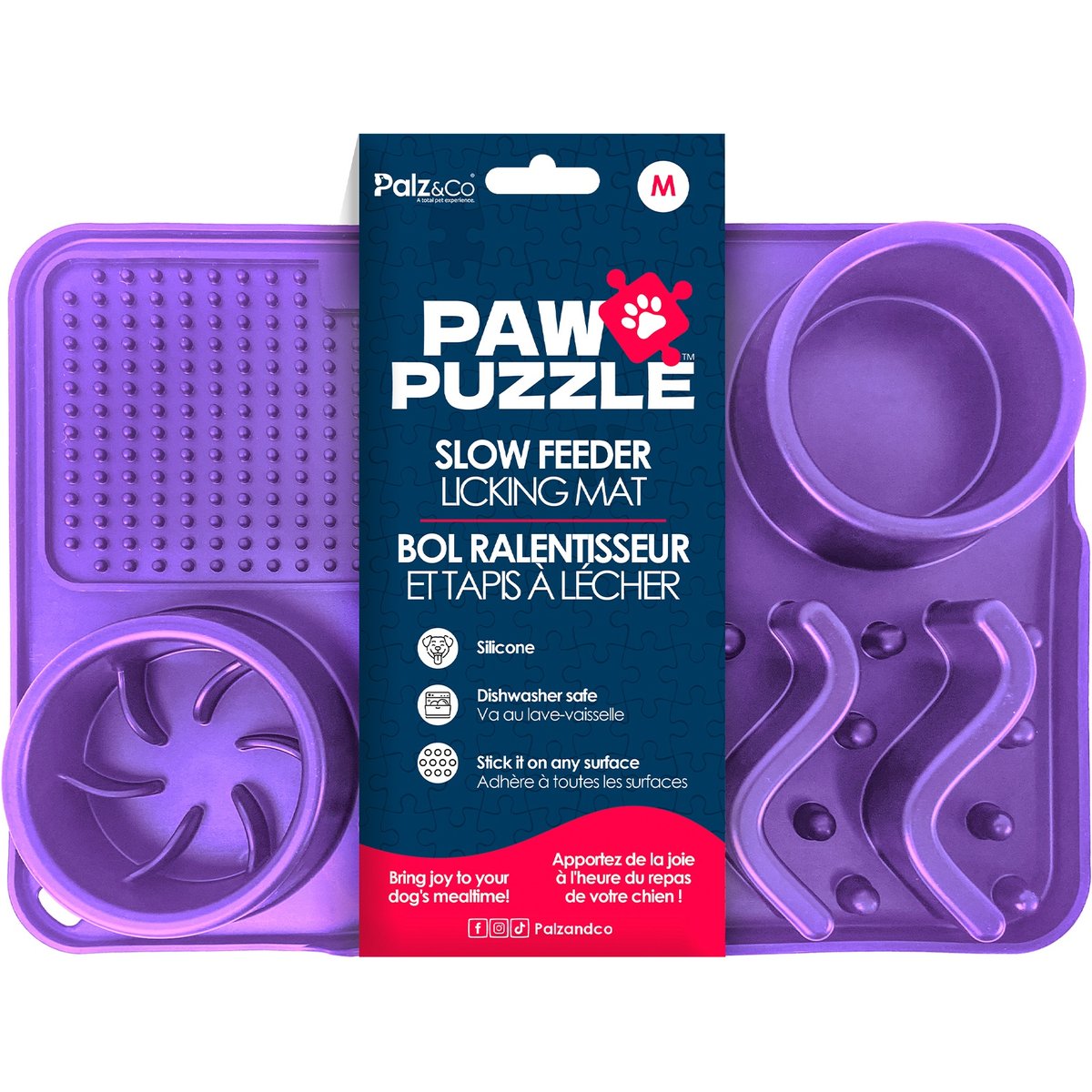 Palz&Co Paw Puzzle Non-skid Silicone Slow Feeding Dog & Cat Mat, Medium: Purple