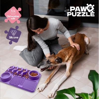 Show full view: Palz&Co Paw Puzzle Non-skid Silicone Slow Feeding Dog & Cat Mat, Medium: Purple slide 7 of 8