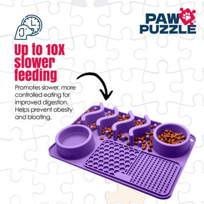 Show full view: Palz&Co Paw Puzzle Non-skid Silicone Slow Feeding Dog & Cat Mat, Medium: Purple slide 5 of 8