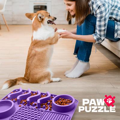 Show full view: Palz&Co Paw Puzzle Non-skid Silicone Slow Feeding Dog & Cat Mat, Medium: Purple slide 2 of 8