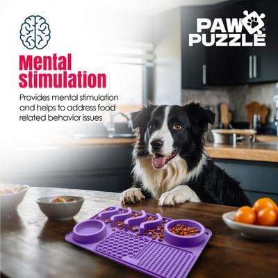 Show full view: Palz&Co Paw Puzzle Non-skid Silicone Slow Feeding Dog & Cat Mat, Medium: Purple slide 4 of 8