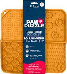 Palz&Co Paw Puzzle Non-skid Silicone Slow Feeding Dog & Cat Mat, Small: Orange
