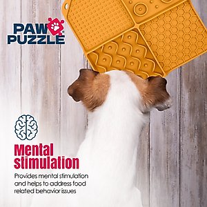 Palz&Co Paw Puzzle Non-skid Silicone Slow Feeding Dog & Cat Mat, Small: Orange