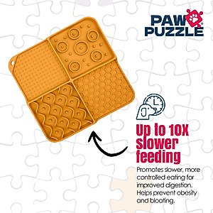Palz&Co Paw Puzzle Non-skid Silicone Slow Feeding Dog & Cat Mat, Small: Orange