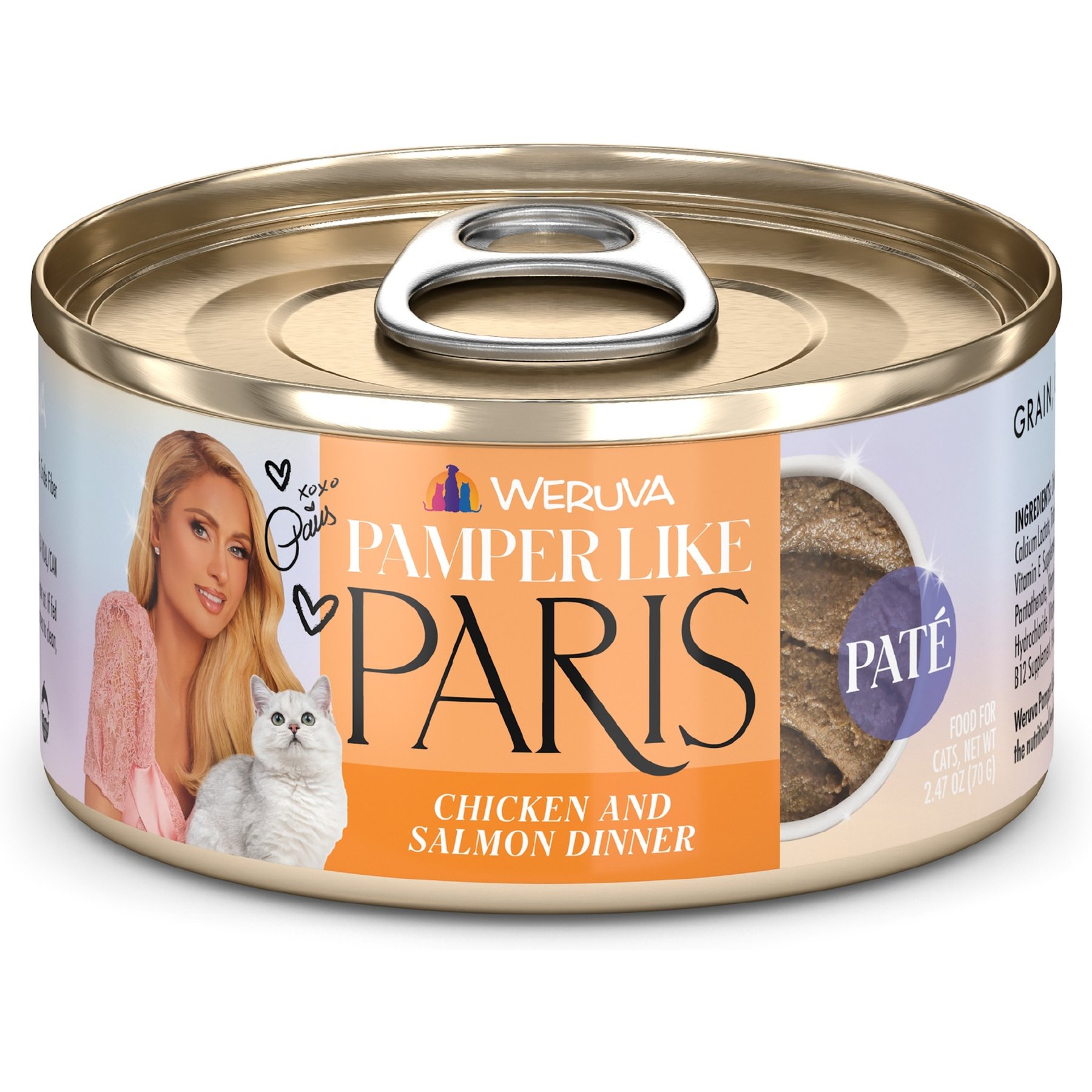 Pamper Like Paris Chicken & Salmon Dinner Grain-Free Pate Wet Cat Food, 2.47-oz can, case of 12