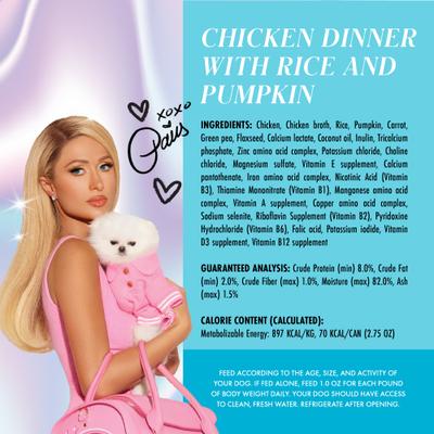 Show full view: Pamper Like Paris Non-GMO Chicken Dinner with Rice & Pumpkin Shredded Wet Dog Food, 2.75-oz cup, case of 10 slide 5 of 11
