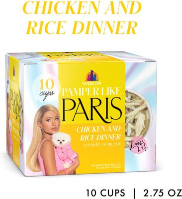 Show full view: Pamper Like Paris Non-GMO Chicken & Rice Dinner Shredded Wet Dog Food, 2.75-oz cup, case of 10 slide 3 of 10