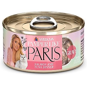 Pamper Like Paris Salmon & Tuna Dinner Grain-Free Shredded Wet Cat Food, 2.47-oz can, case of 12