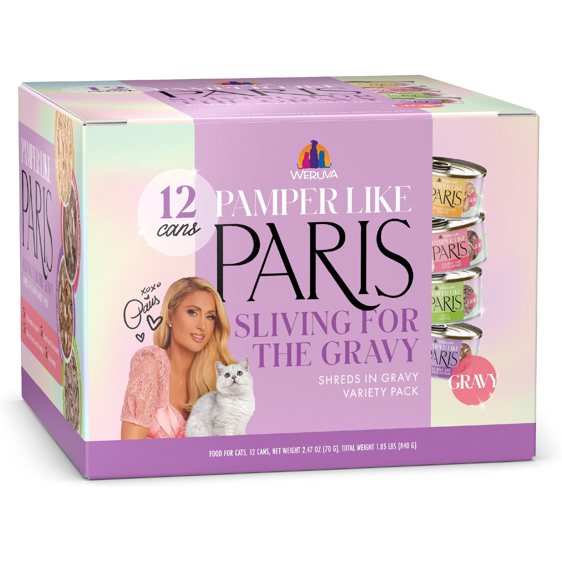 Pamper Like Paris Sliving for The Gravy Variety Pack Grain-Free Shredded Wet Cat Food, 2.47-oz can, case of 12