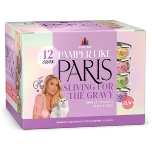 Pamper Like Paris Sliving for The Gravy Variety Pack Grain-Free Shredded Wet Cat Food, 2.47-oz can, case of 12