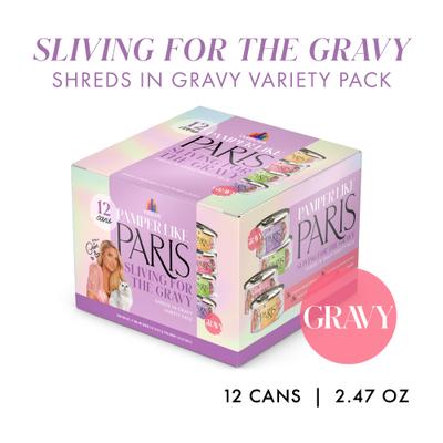 Show full view: Pamper Like Paris Sliving for The Gravy Variety Pack Grain-Free Shredded Wet Cat Food, 2.47-oz can, case of 12 slide 3 of 11