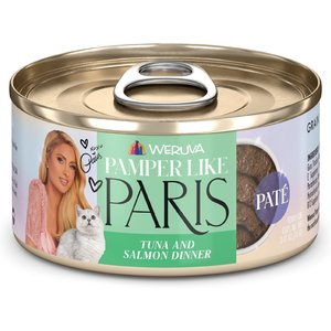 Pamper Like Paris Tuna & Salmon Dinner Grain-Free Pate Wet Cat Food, 2.47-oz can, case of 12