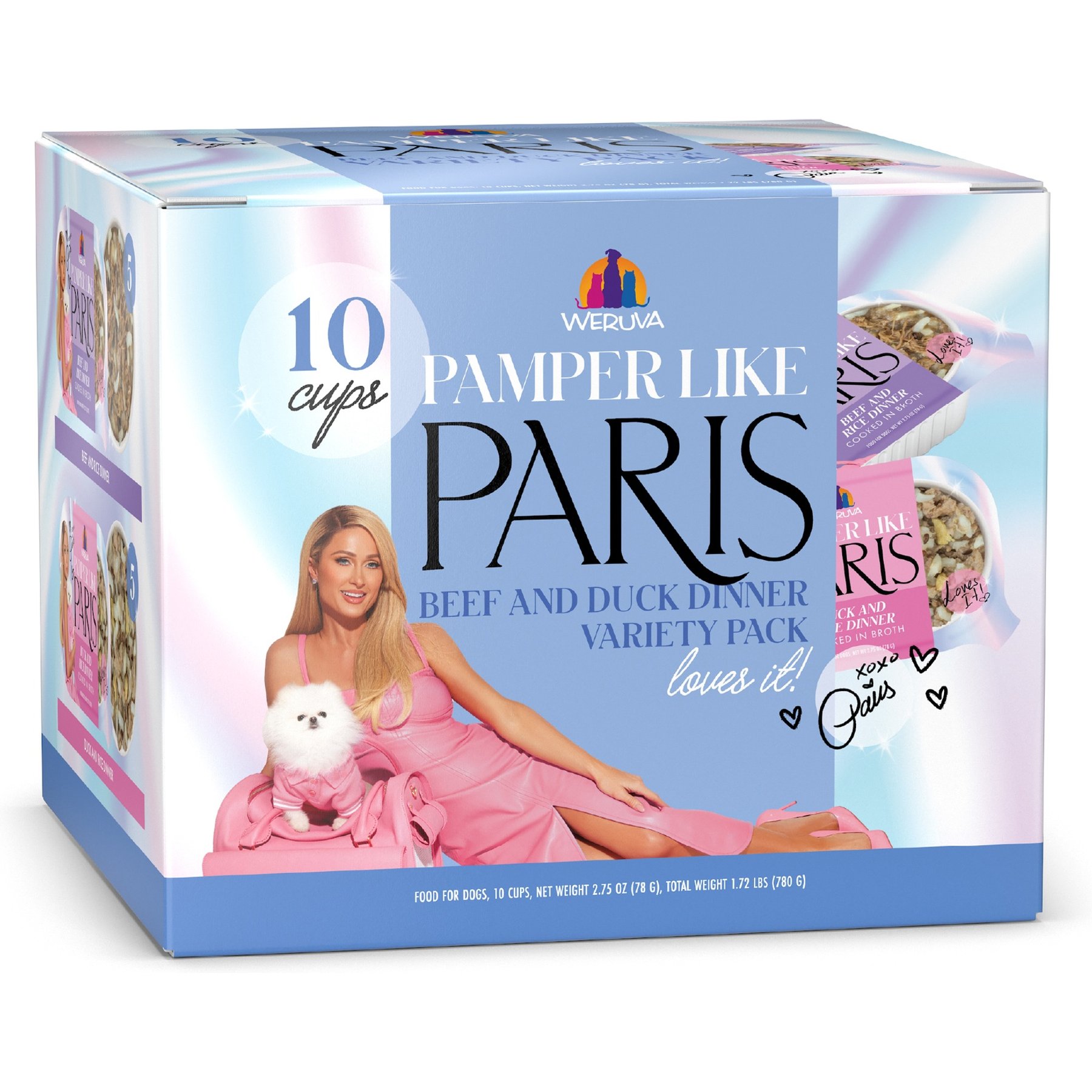 Pamper Like Paris Variety Pack Non-GMO Beef & Duck Dinner Shredded Wet Dog Food, 2.75-oz cup, case of 10