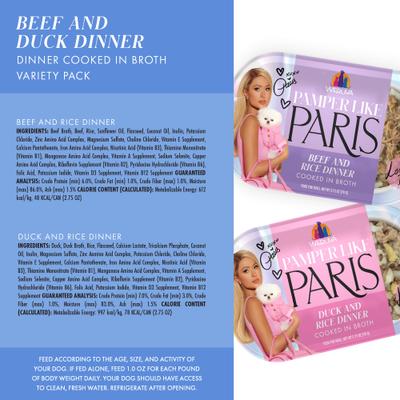 Show full view: Pamper Like Paris Variety Pack Non-GMO Beef & Duck Dinner Shredded Wet Dog Food, 2.75-oz cup, case of 10 slide 5 of 11