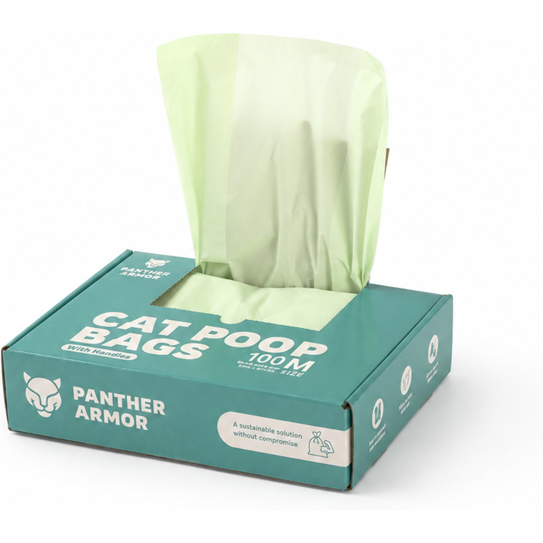 Panther Armor Compostable Litter Disposal - Odor Proof, Easy Open Dispenser Cat Poop-Box