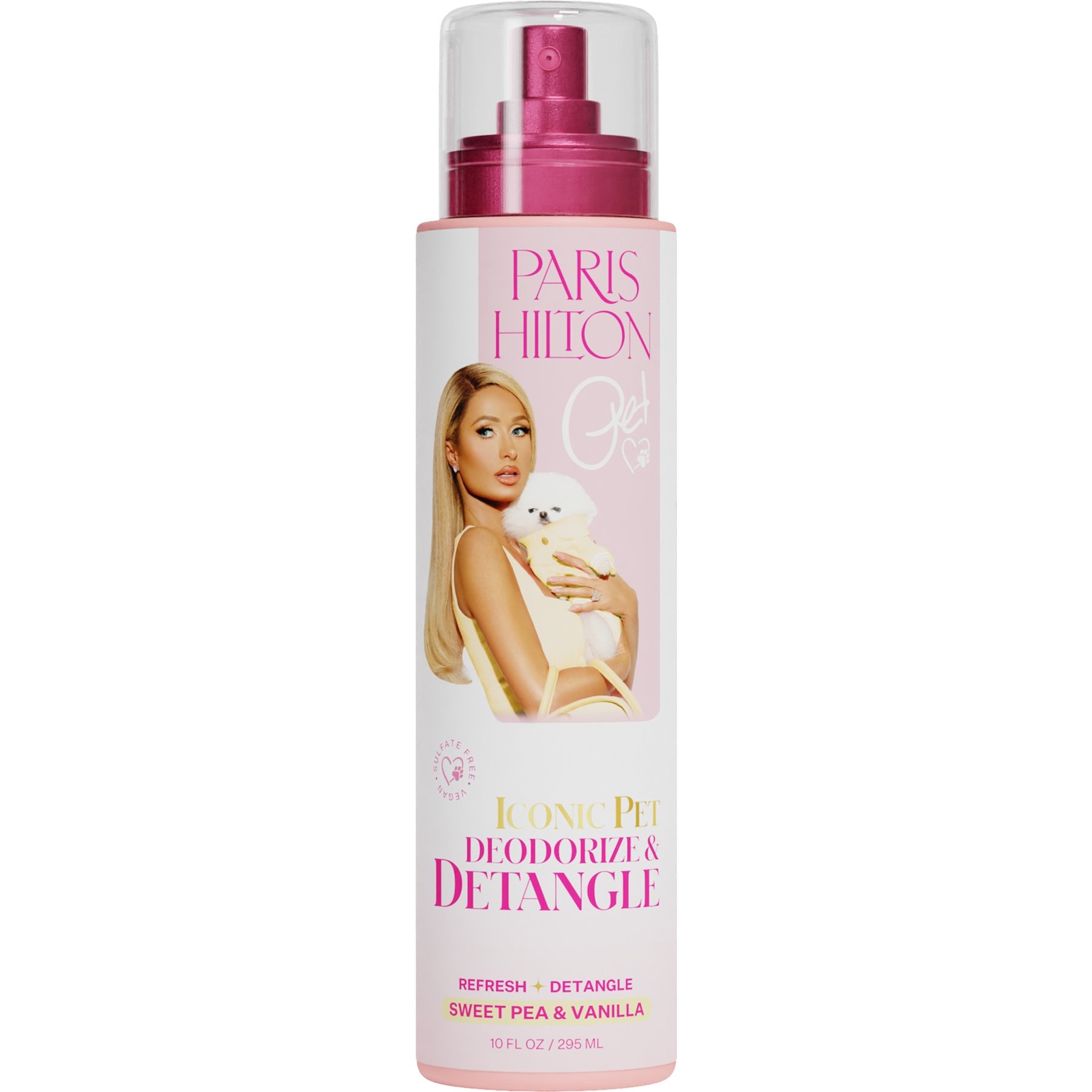 Paris Hilton Pet Iconic Pet Deodorize & Detangle Dog Grooming Spray, Sweet Pea & Vanilla Scent, 10-fl oz bottle