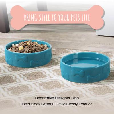Show full view: Park Life Designs Classic Ceramic Dog & Cat Bowl, 2 count, Azure, 8-cup slide 5 of 6