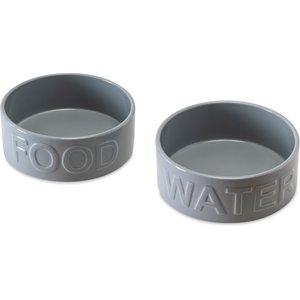 Park Life Designs Classic Ceramic Dog & Cat Bowl, 2 count, Grey, 2-cup