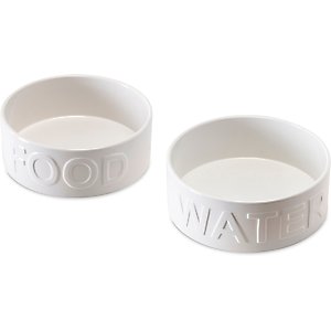 Park Life Designs Classic Ceramic Dog & Cat Bowl, 2 count, White, 2-cup