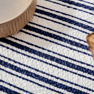 Show full view: Park Life Designs Hampton Striped Design Cotton Dog Placemat, Navy slide 5 of 6