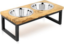 Park Life Designs Hearth & Haven Mango Wood & Stainless Steel Elevated Dog Bowls, Large: 48-oz