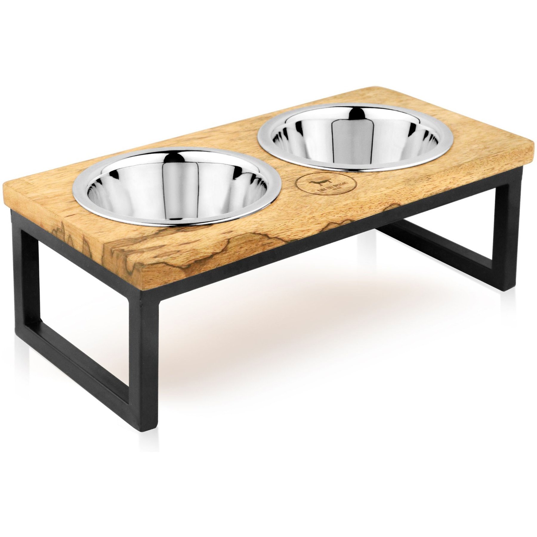 Park Life Designs Hearth & Haven Mango Wood & Stainless Steel Elevated Dog Bowls, Large: 48-oz