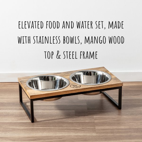 Park Life Designs Hearth & Haven Mango Wood & Stainless Steel Elevated Dog Bowls