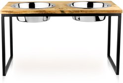 Park Life Designs Hearth & Haven Mango Wood & Stainless Steel Elevated Dog Bowls, Large/Tall: 48-oz