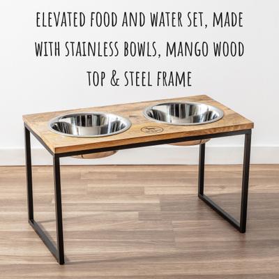 Show full view: Park Life Designs Hearth & Haven Mango Wood & Stainless Steel Elevated Dog Bowls, Large/Tall: 48-oz slide 4 of 6