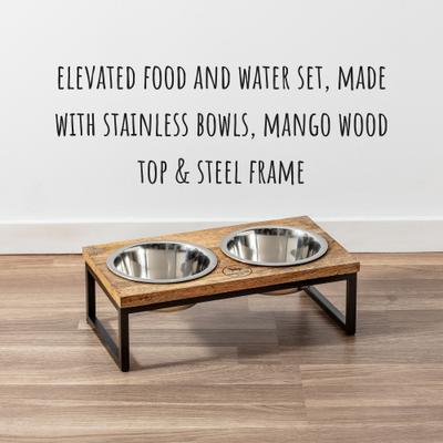 Show full view: Park Life Designs Hearth & Haven Mango Wood & Stainless Steel Elevated Dog Bowls, Medium: 24-oz slide 4 of 6