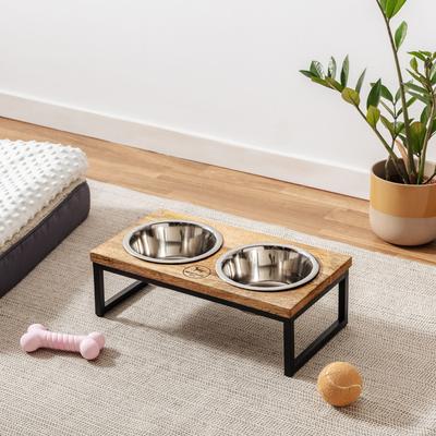 Show full view: Park Life Designs Hearth & Haven Mango Wood & Stainless Steel Elevated Dog Bowls, Medium: 24-oz slide 2 of 6