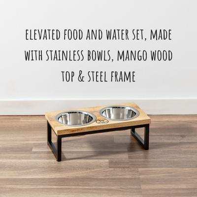 Show full view: Park Life Designs Hearth & Haven Mango Wood & Stainless Steel Elevated Dog Bowls, Small: 10-oz slide 6 of 7
