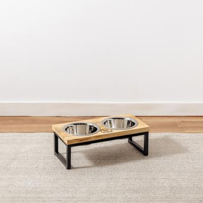 Show full view: Park Life Designs Hearth & Haven Mango Wood & Stainless Steel Elevated Dog Bowls, Small: 10-oz slide 3 of 7