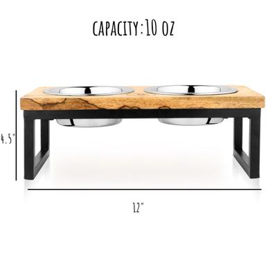 Show full view: Park Life Designs Hearth & Haven Mango Wood & Stainless Steel Elevated Dog Bowls, Small: 10-oz slide 5 of 7