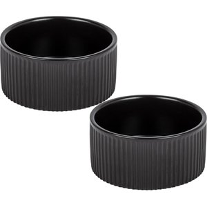 Park Life Designs Jardin Ceramic Ribbed Effect Dog Bowls, 2 count, Black, 2-cup