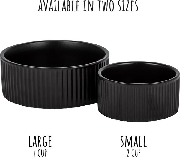 Show full view: Park Life Designs Jardin Ceramic Ribbed Effect Dog Bowls, 2 count, Black, 2-cup slide 6 of 7