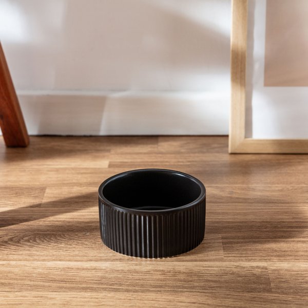 Show full view: Park Life Designs Jardin Ceramic Ribbed Effect Dog Bowls, 2 count, Black, 2-cup slide 2 of 7