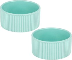 Park Life Designs Jardin Ceramic Ribbed Effect Dog Bowls, 2 count, Blue, 2-cup