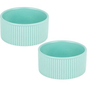 Park Life Designs Jardin Ceramic Ribbed Effect Dog Bowls, 2 count, Blue, 4-cup