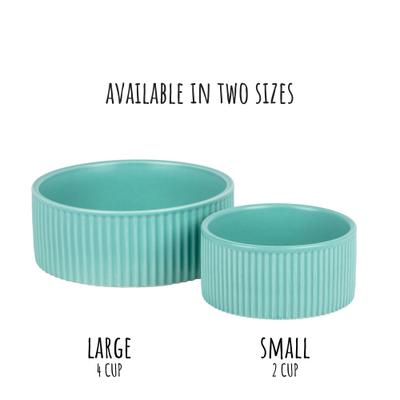 Show full view: Park Life Designs Jardin Ceramic Ribbed Effect Dog Bowls, 2 count, Blue, 4-cup slide 5 of 7