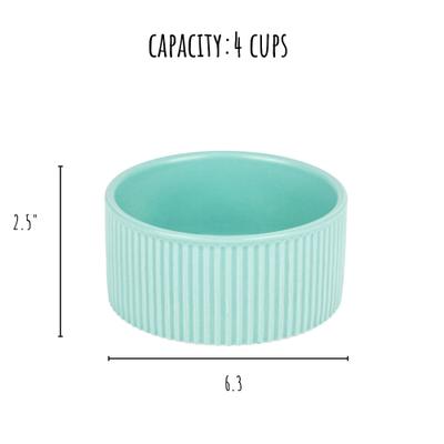 Show full view: Park Life Designs Jardin Ceramic Ribbed Effect Dog Bowls, 2 count, Blue, 4-cup slide 4 of 7