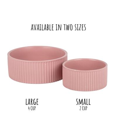 Show full view: Park Life Designs Jardin Ceramic Ribbed Effect Dog Bowls, 2 count, Pink, 2-cup slide 7 of 8