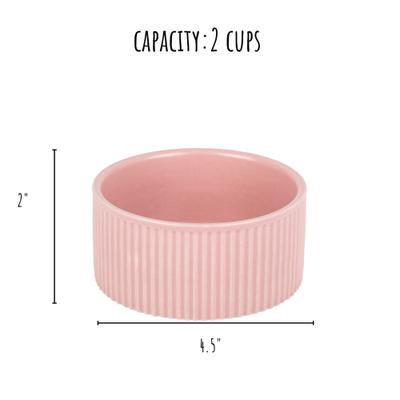 Show full view: Park Life Designs Jardin Ceramic Ribbed Effect Dog Bowls, 2 count, Pink, 2-cup slide 6 of 8