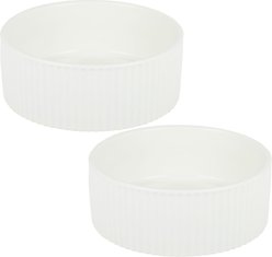 Park Life Designs Jardin Ceramic Ribbed Effect Dog Bowls, 2 count, White, 2-cup