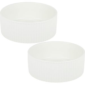 Park Life Designs Jardin Ceramic Ribbed Effect Dog Bowls, 2 count, White, 2-cup