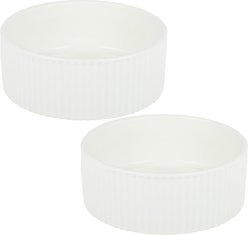 Park Life Designs Jardin Ceramic Ribbed Effect Dog Bowls, 2 count, White, 4-cup