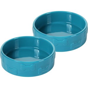 Park Life Designs Manor Ceramic Dog & Cat Bowl, Azure, 2 count, 2-cup